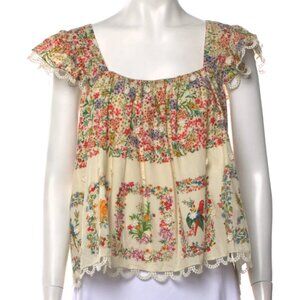 FARM Rio Tropical Lace Cream Flutter Sleeve Ruffle Colorful Blouse - XS